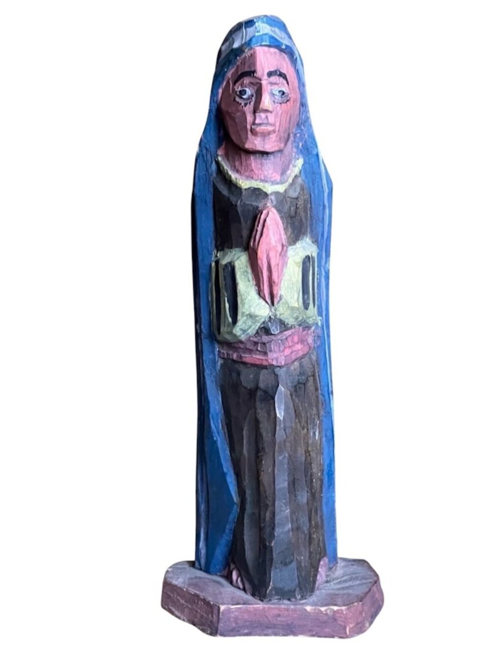 Hand-Carved Virgin Mary Guatemalan painted Wood 9.5" T Religious Worship Art